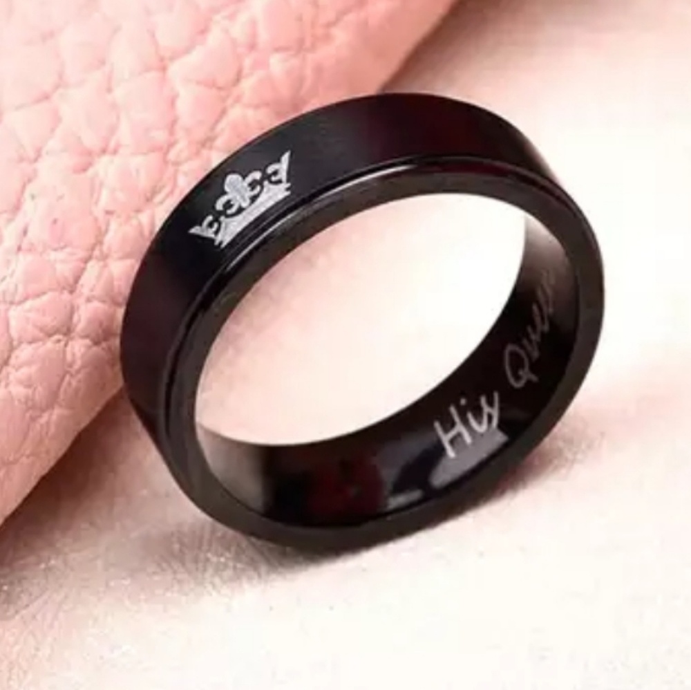 🍃🌺"HIS QUEEN"  Black Stainless Steel ring